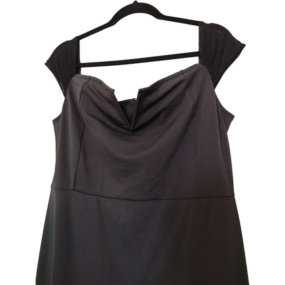 Black Formal Evening Gown Wire V-Neck Empire Waist Tulle Sleeve Maxi Dress XXL - Picture 3 of 8